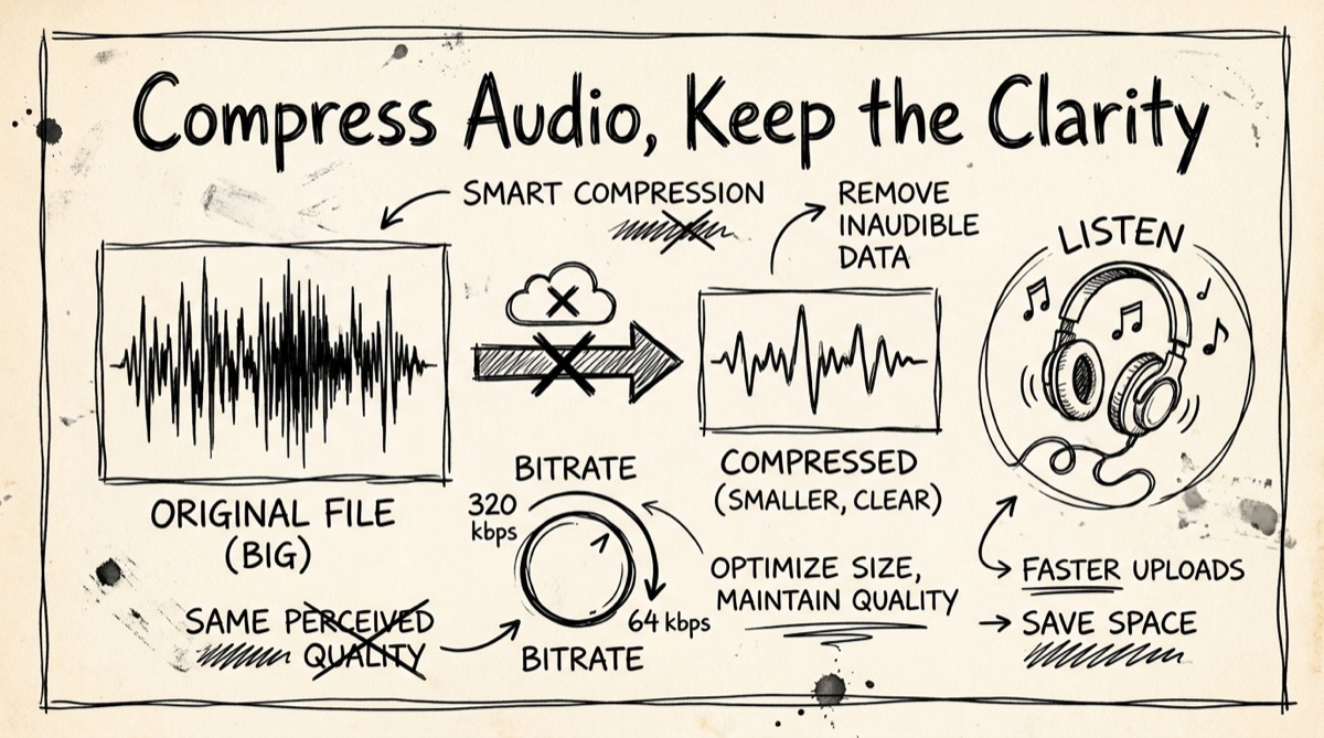 Waveform being compressed into a smaller file size on a laptop screen