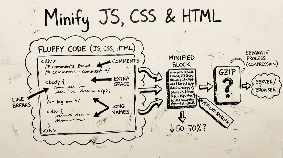 Pasting JavaScript into a browser-based minifier and watching the byte count drop